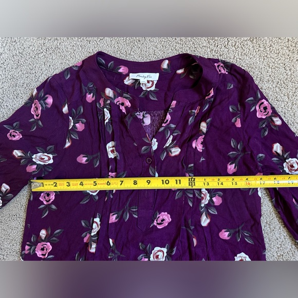 Monday Fun Pleated Floral Flowy 3/4 Sleeve Boho Blouse Top Purple Size XS - Picture 6 of 10